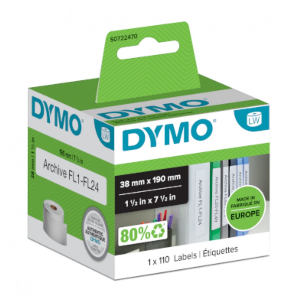 DYMO 99018 LW Dar Klasör Sırt Etiketi 190x38mm / 110 lu Paket