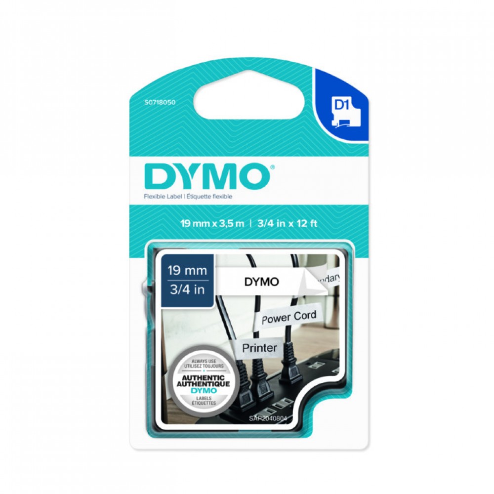 DYMO 16958 Siyah/Beyaz Yüksek Performans Esnek Naylon Şerit (19 mm x 3,5 mt)