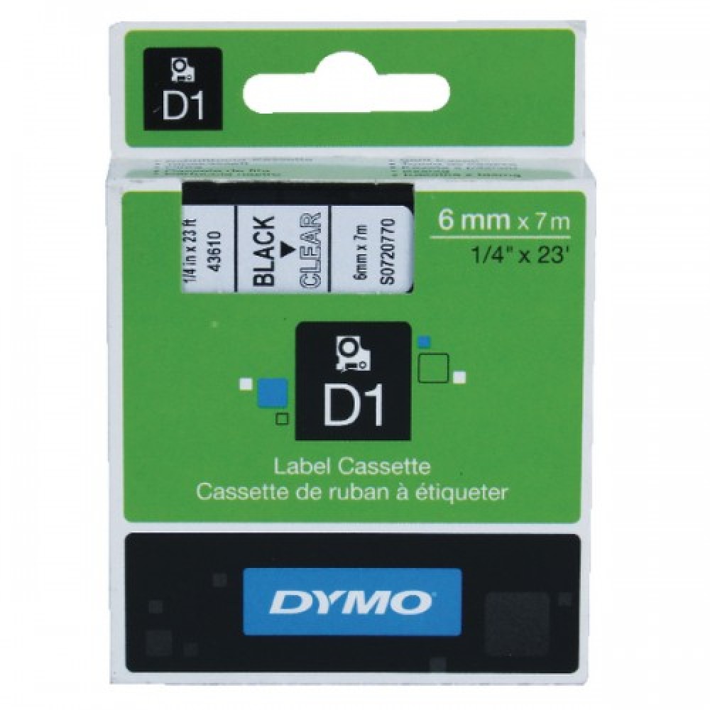 DYMO 43610 Şeffaf/Siyah D1 Yedek Şerit (6 mm x 7 mt)