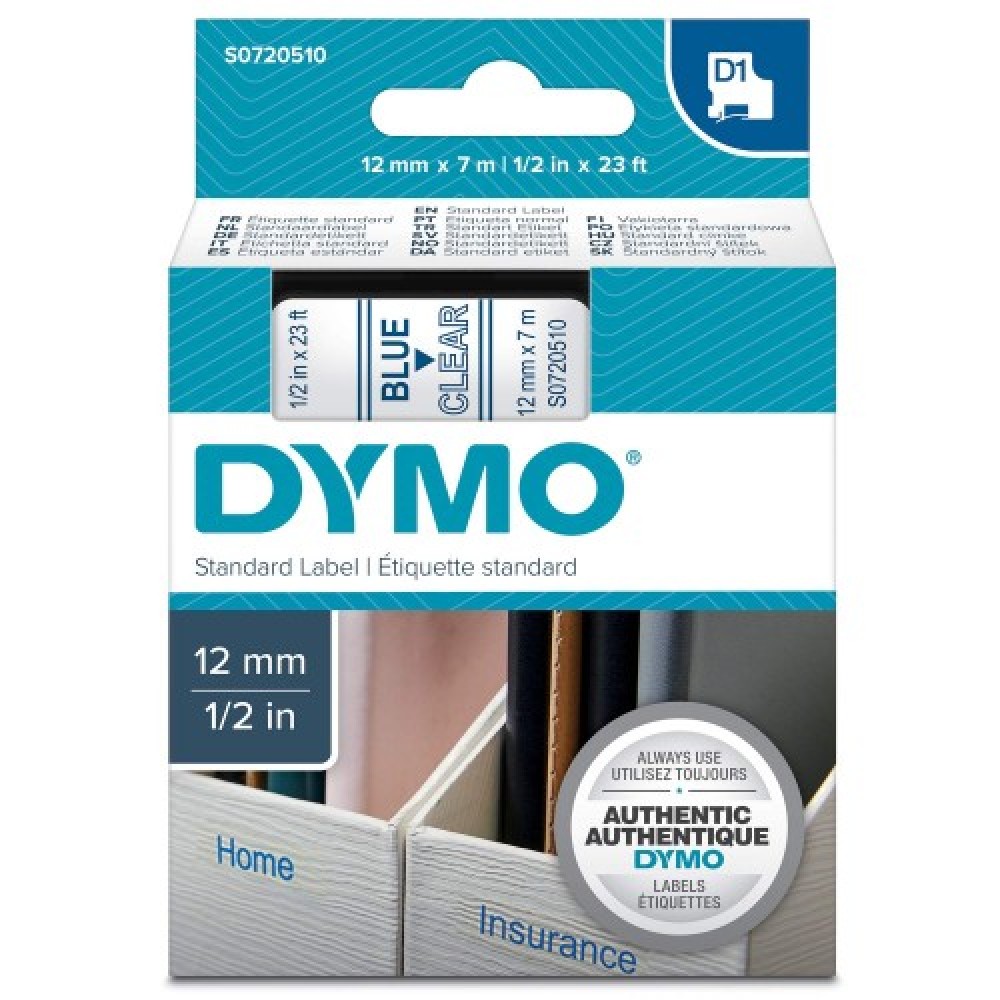 DYMO 45011 Şeffaf/Mavi D1 Yedek Şerit (12 mm x 7 mt)