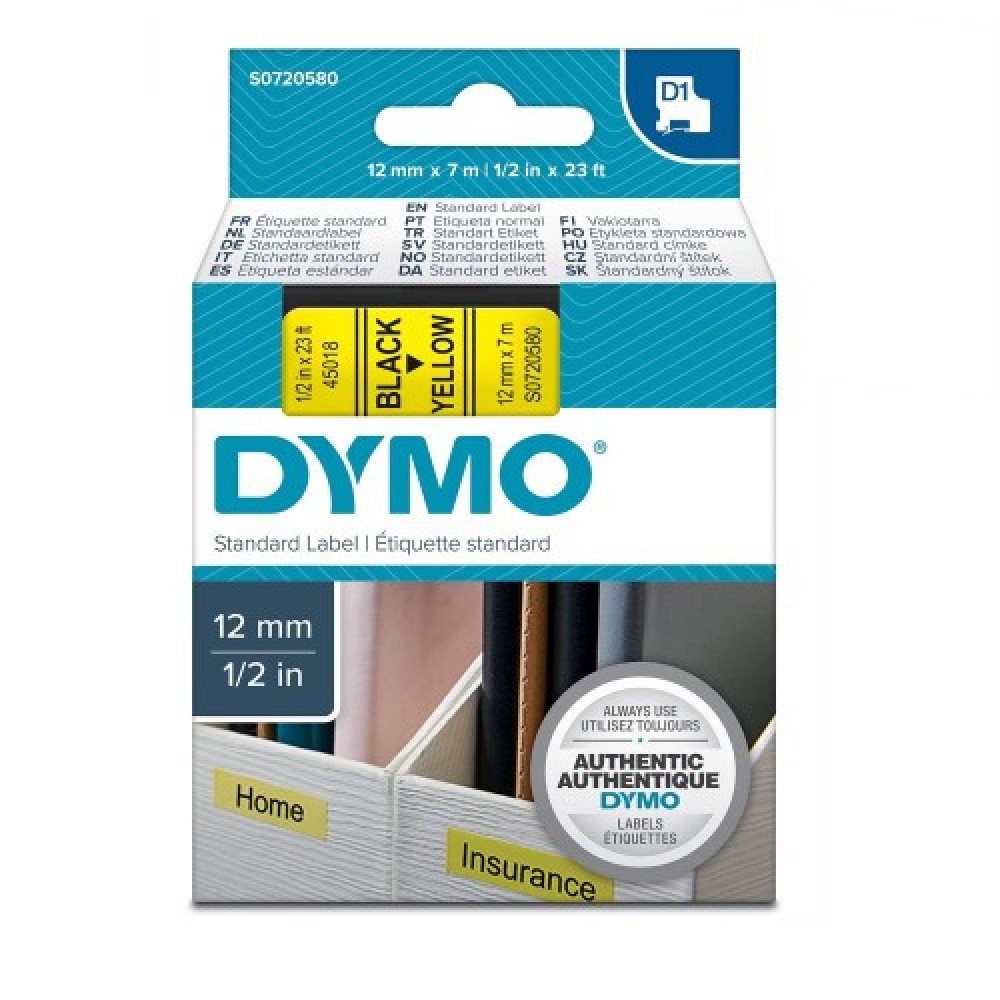 DYMO 45018 Sarı/Siyah D1 Yedek Şerit (12 mm x 7 mt)