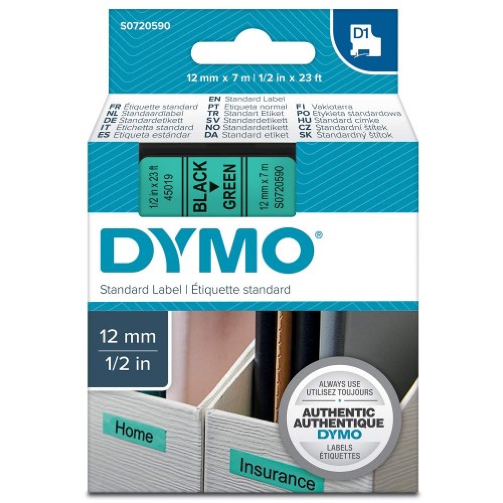 DYMO 45019 Yeşil/Siyah D1 Yedek Şerit (12 mm x 7 mt)