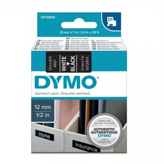 DYMO 45021 Siyah/Beyaz D1 Yedek Şerit (12 mm x 7 mt)