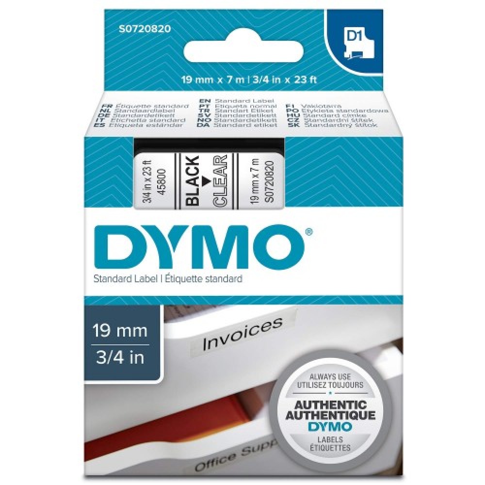 DYMO 45800 Şeffaf/Siyah D1 Yedek Şerit (19 mm x 7 mt)