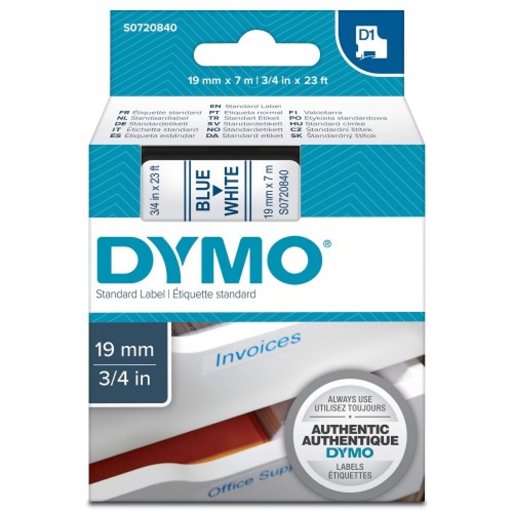 DYMO 45804 Beyaz/Mavi D1 Yedek Şerit (19 mm x 7 mt)