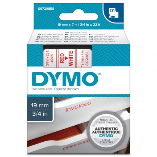 DYMO 45805 Beyaz/Kırmızı D1 Yedek Şerit (19 mm x 7 mt)