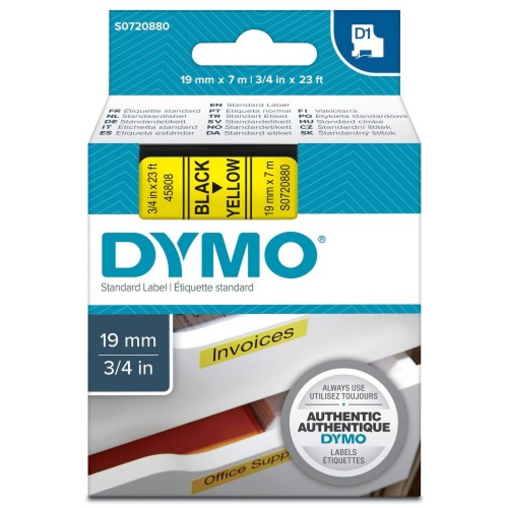 DYMO 45808 Sarı/Siyah D1 Yedek Şerit (19 mm x 7 mt)