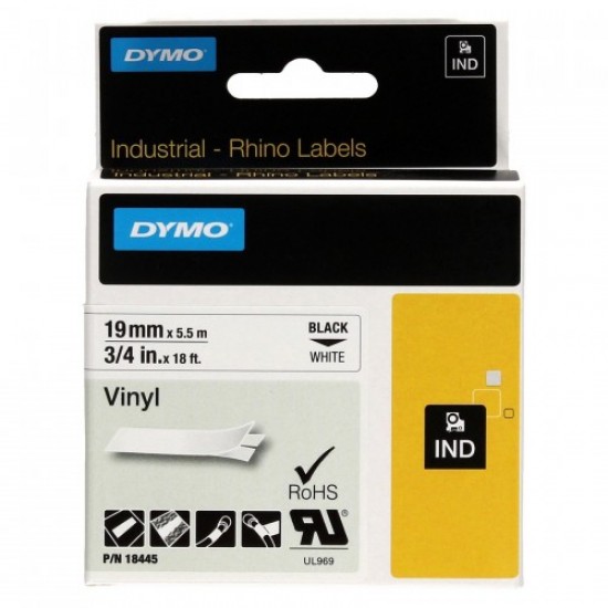 DYMO RhinoPRO 18445 Beyaz/Siyah Renkli Vinil Şerit 19 mm x 5,5 mt