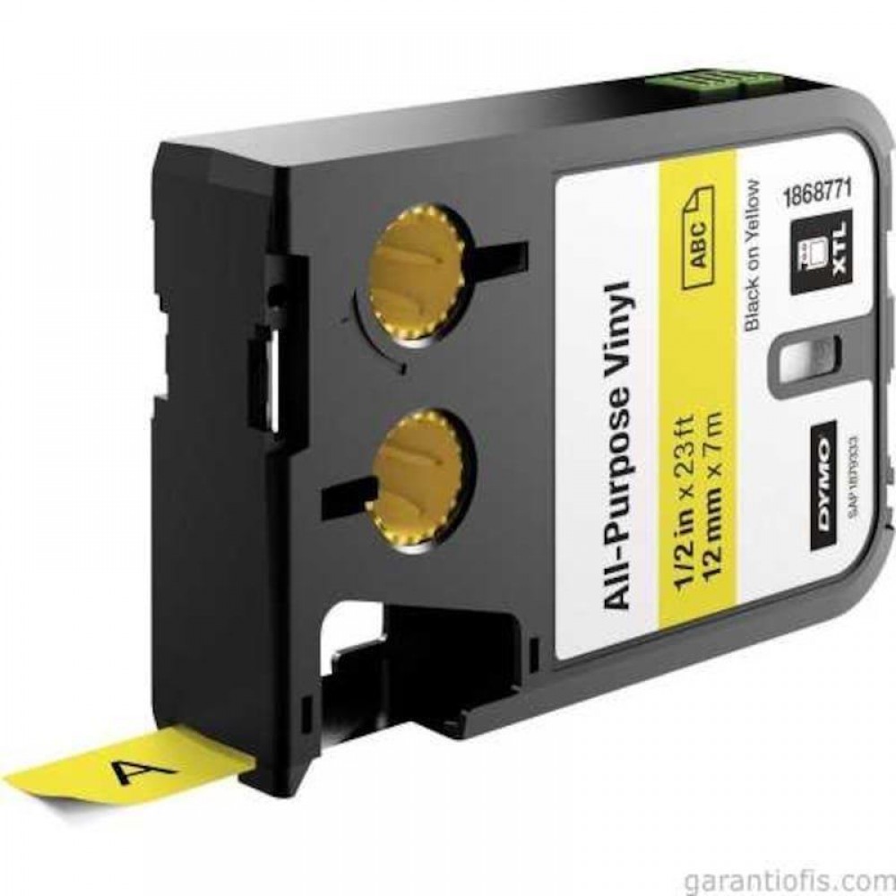 DYMO XTL 1868771 Çok Amaçlı Vinil Etiket 12mm x 7m Sarı - Siyah