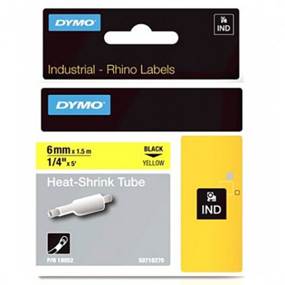 DYMO RhinoPRO 18052 Sarı/Siyah Isıyla Küçülen Şerit 6 mm x 1,5 mt