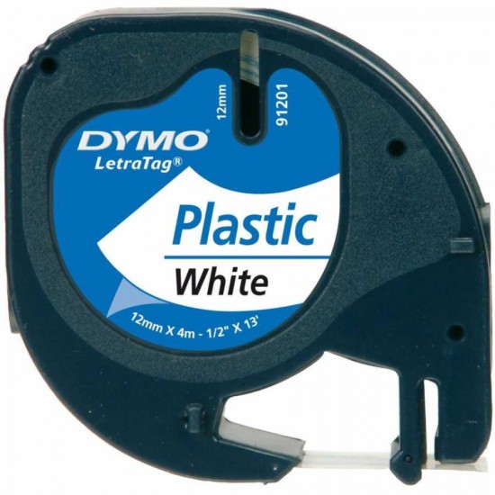 DYMO S0721610 Beyaz LetraTag Plastik Şerit (12mm x 4mt)