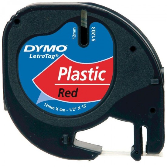 DYMO S0721630 Kırmızı LetraTag Plastik Şerit (12mm x 4mt)
